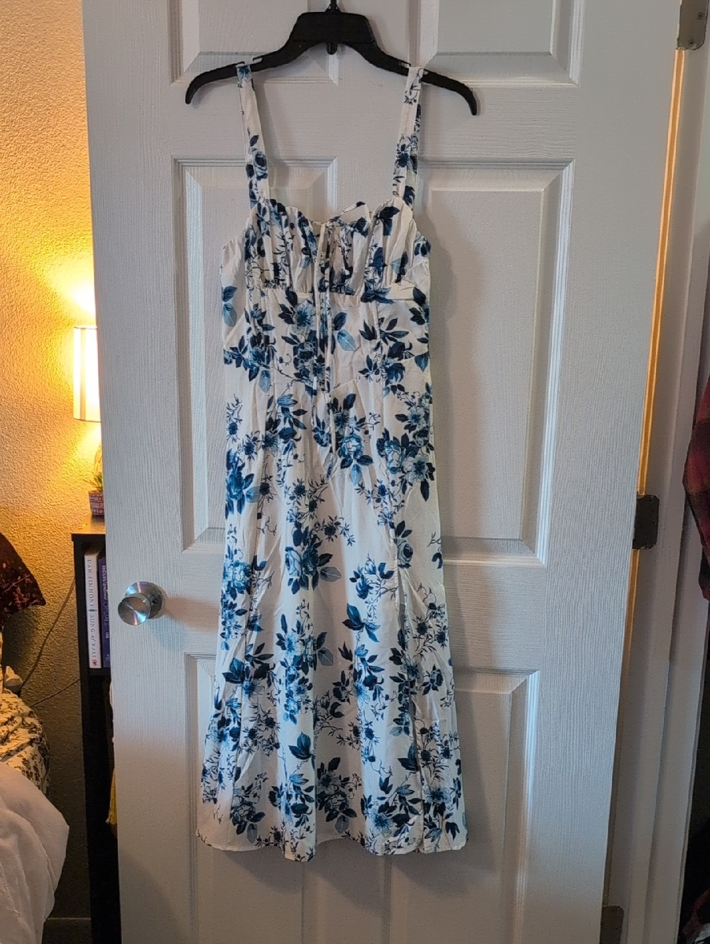 White and Blue Floral Sundress - Women's Sleeveless Dress